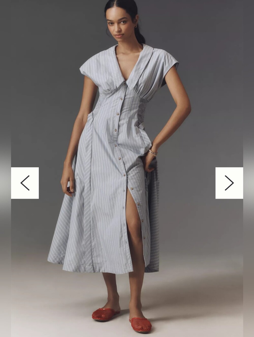 NWT Anthropologie Short-Sleeve V-Neck Pleated Midi Dress XS PETITE